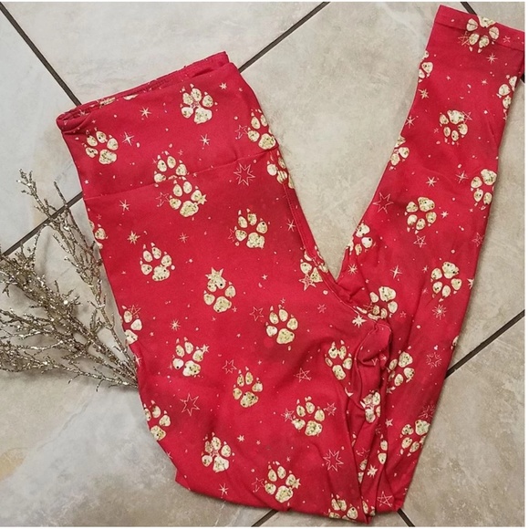 BUL Pants - SALE! Red Christmas Dog Paws Holiday Leggings Soft